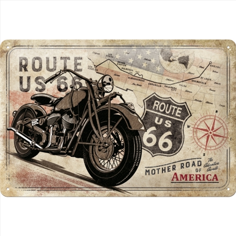 Nostalgic-Art Medium Sign Route 66 Bike Map 20x30x0.5cm/Product Detail/Posters & Prints