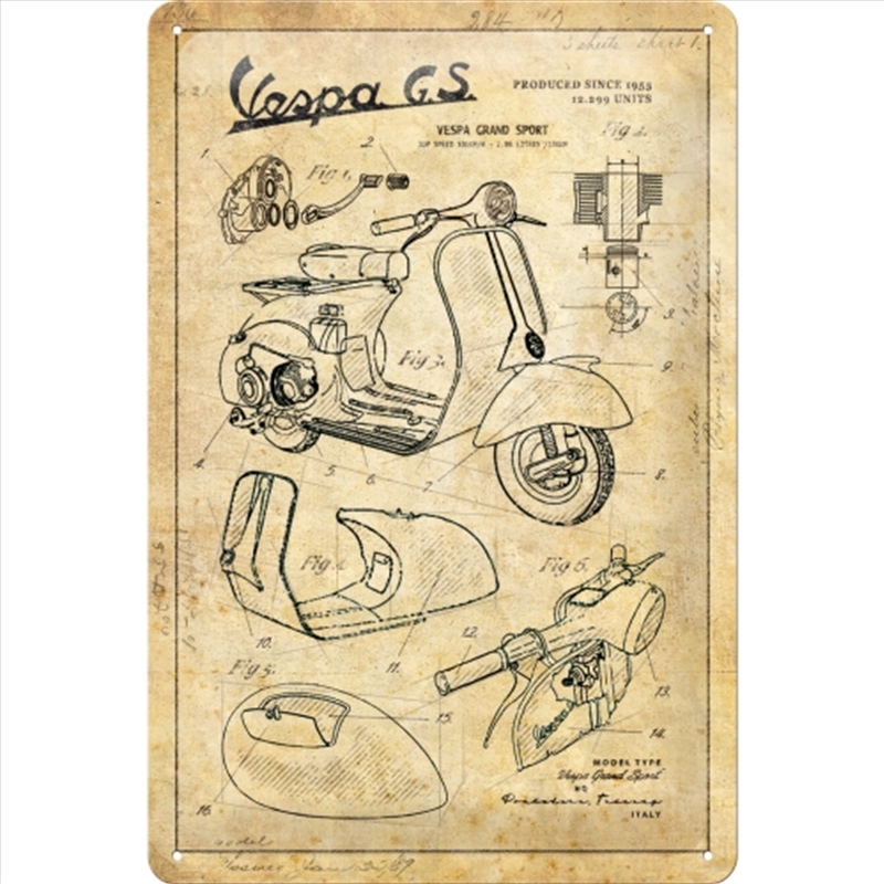 Nostalgic-Art Medium Sign Vespa - Parts Sketches 20x30x0.5cm/Product Detail/Posters & Prints