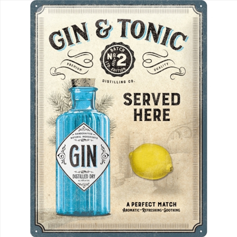 Nostalgic-Art Large Sign Gin & Tonic Served Here 30x40x0.5cm/Product Detail/Posters & Prints