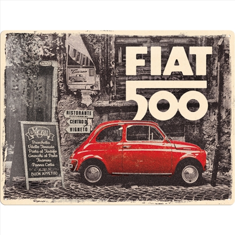 Nostalgic-Art Large Sign Fiat 500 Red Car 30x40x0.5cm/Product Detail/Posters & Prints
