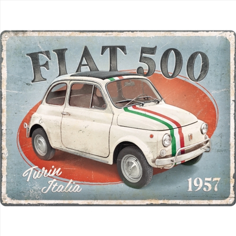 Nostalgic-Art Large Sign Fiat 500 Turin Italia 30x40x0.5cm/Product Detail/Posters & Prints