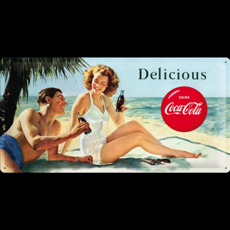 Nostalgic-Art Long Sign Coca-Cola - Beauties - Beach Couple 25x50x0.3cm/Product Detail/Posters & Prints