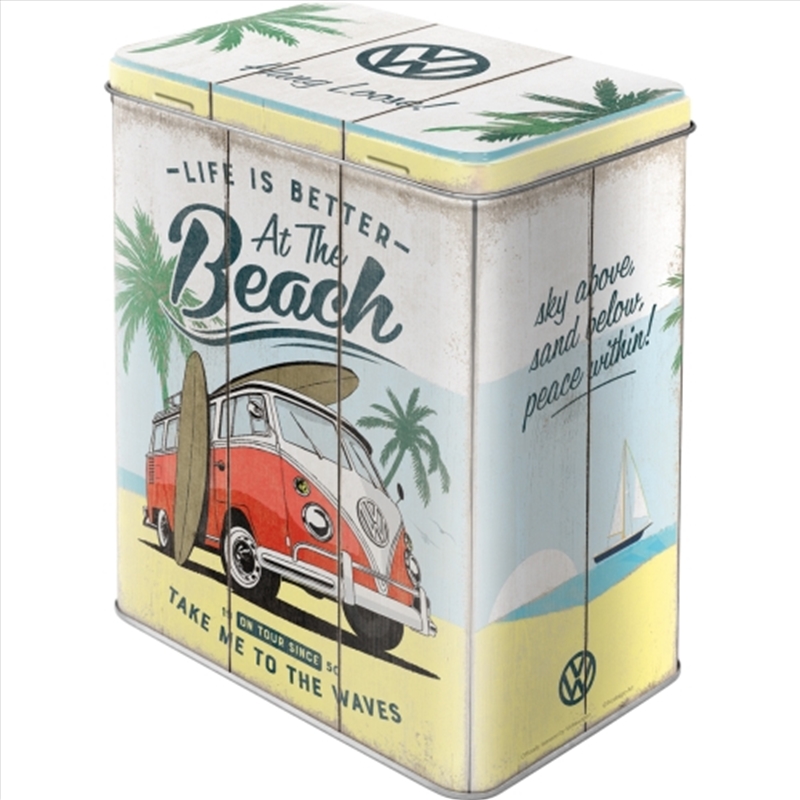 Nostalgic-Art Tin Storage Box Large VW Bulli Life is Better at the Beach 10x14x20cm/Product Detail/Homewares