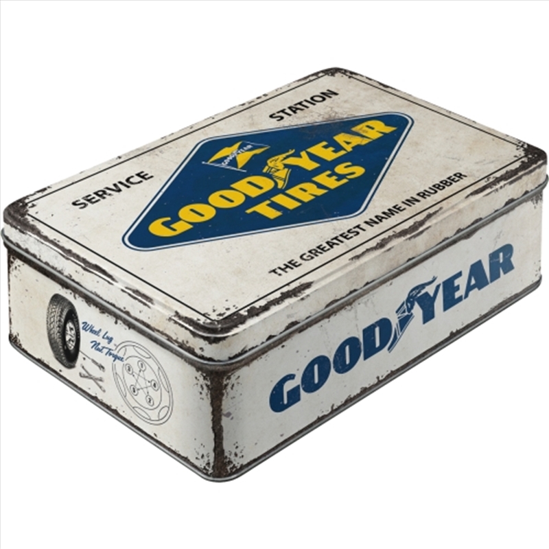 Nostalgic-Art Flat Storage Tin Goodyear Logo White 23x16x7cm/Product Detail/Homewares