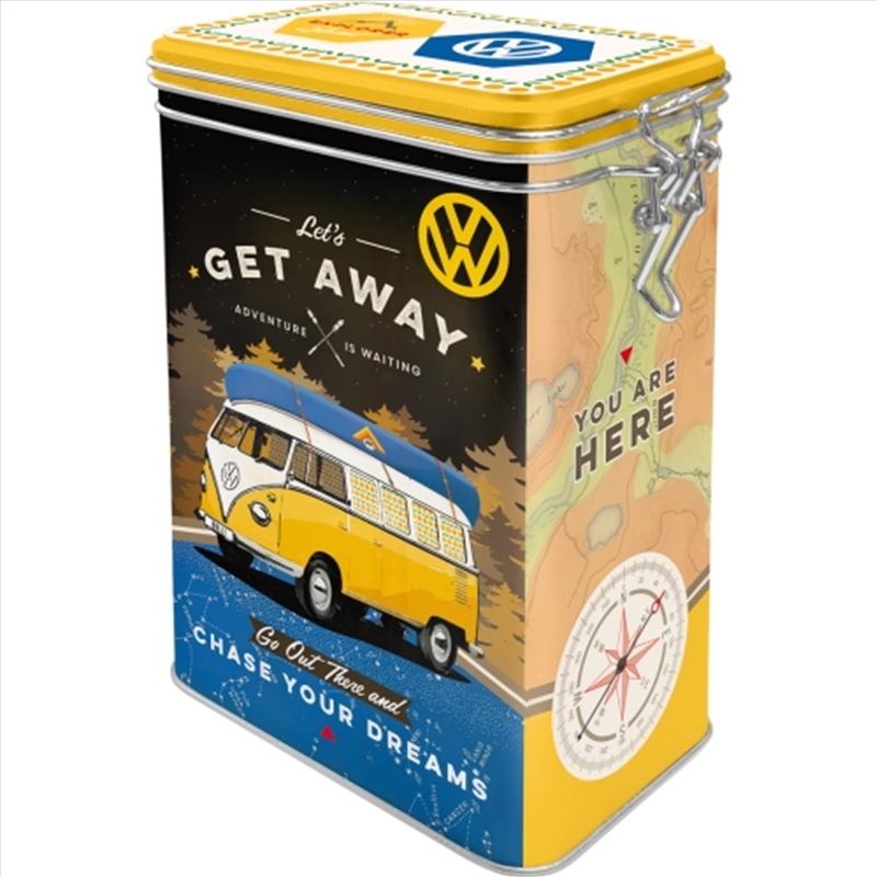 Nostalgic-Art Clip Top Storage Tin VW Bulli - Let's get Away! 7.5x11x17.5cm/Product Detail/Homewares