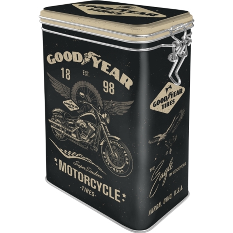 Nostalgic-Art Clip Top Storage Tin Goodyear - Motorcycle 7.5x11x17.5cm/Product Detail/Homewares