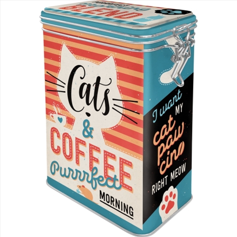 Nostalgic-Art Clip Top Storage Tin Cats & Coffee 7.5x11x17.5cm/Product Detail/Homewares