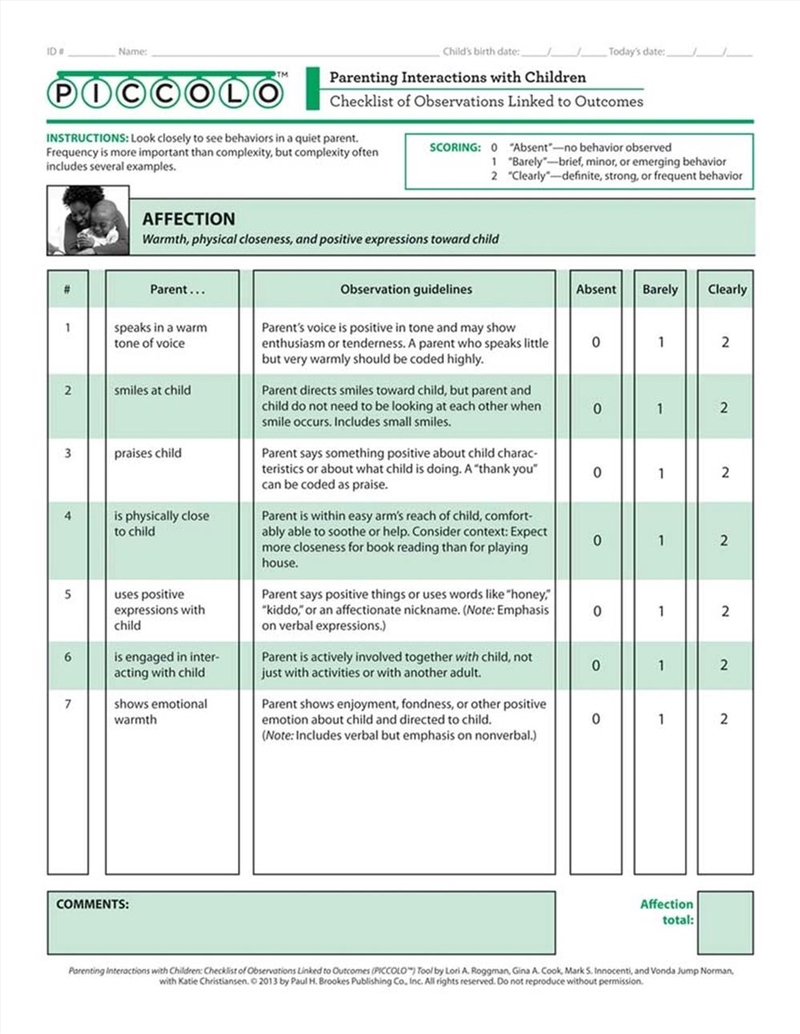 Parenting Interactions with Children: Checklist of Observations Linked to Outcomes (PICCOLO (TM)) To/Product Detail/Teaching