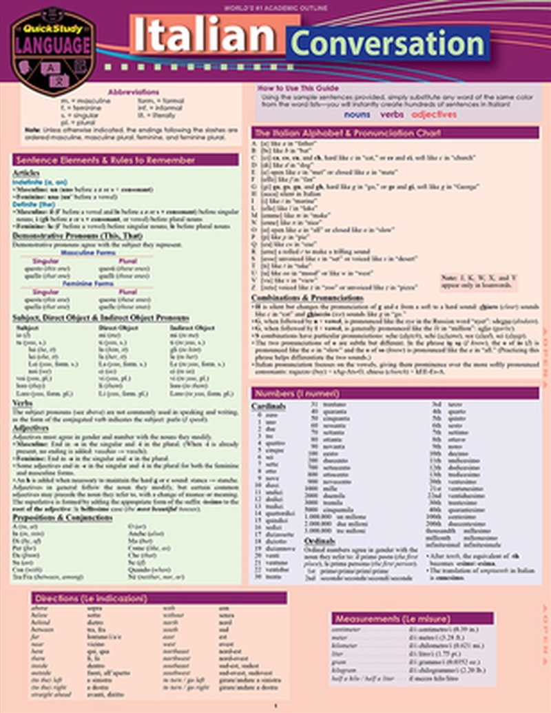 Quickstudy Italian Conversation/Product Detail/Language & Linguistics