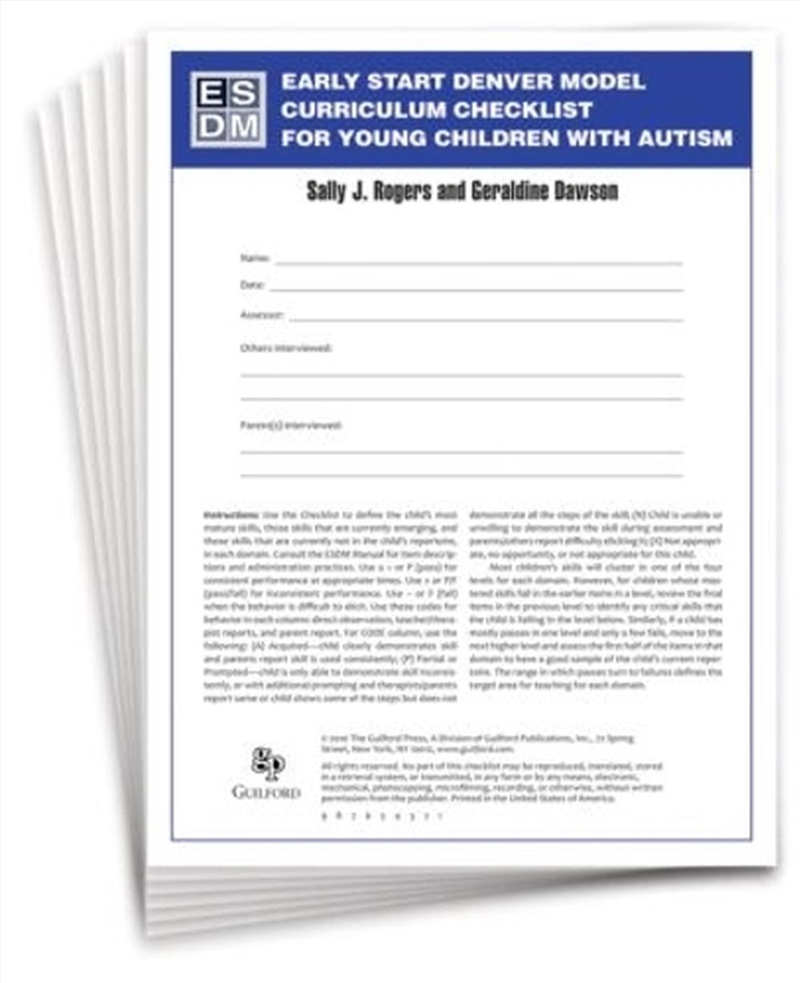 Early Start Denver Model Curriculum Checklist for Young Children with Autism, Set of 15 Checklists,/Product Detail/Psychology