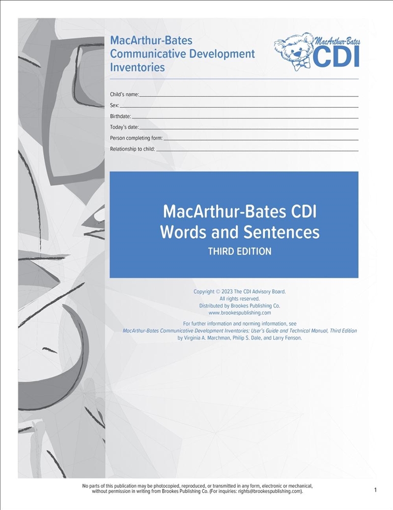 MacArthur-Bates Communicative Development Inventories (CDI) Words and Sentences Forms/Product Detail/Teaching