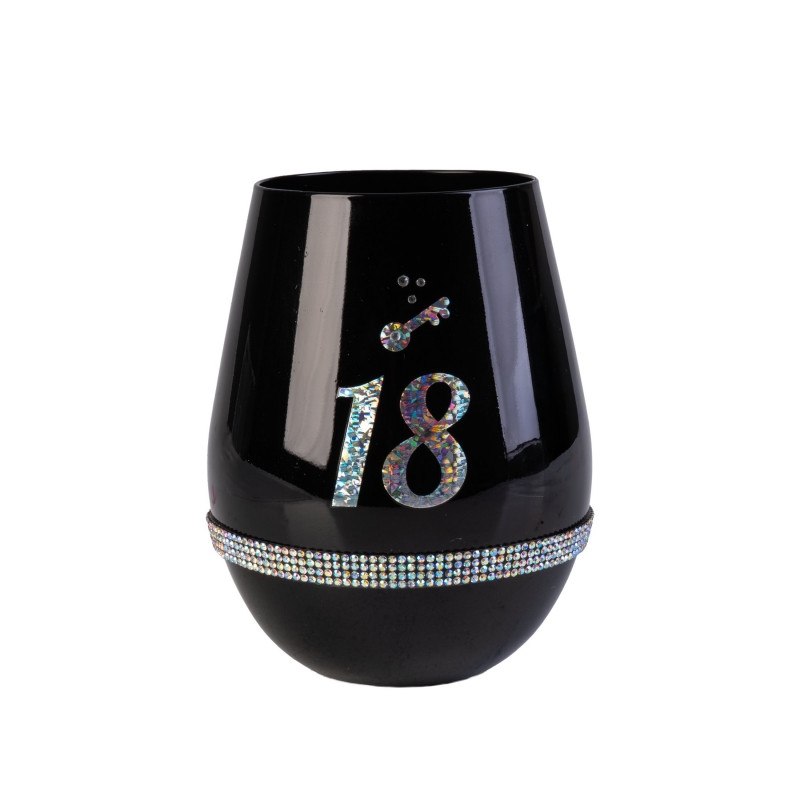 Happy 18th Birthday Black Luxe Stemless Wine Glass/Product Detail/Glasses, Tumblers & Cups