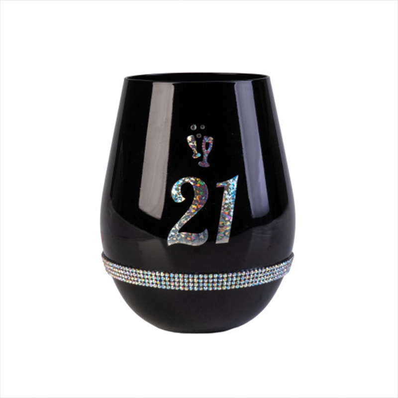 Happy 21st Birthday Black Luxe Stemless Wine Glass/Product Detail/Glasses, Tumblers & Cups