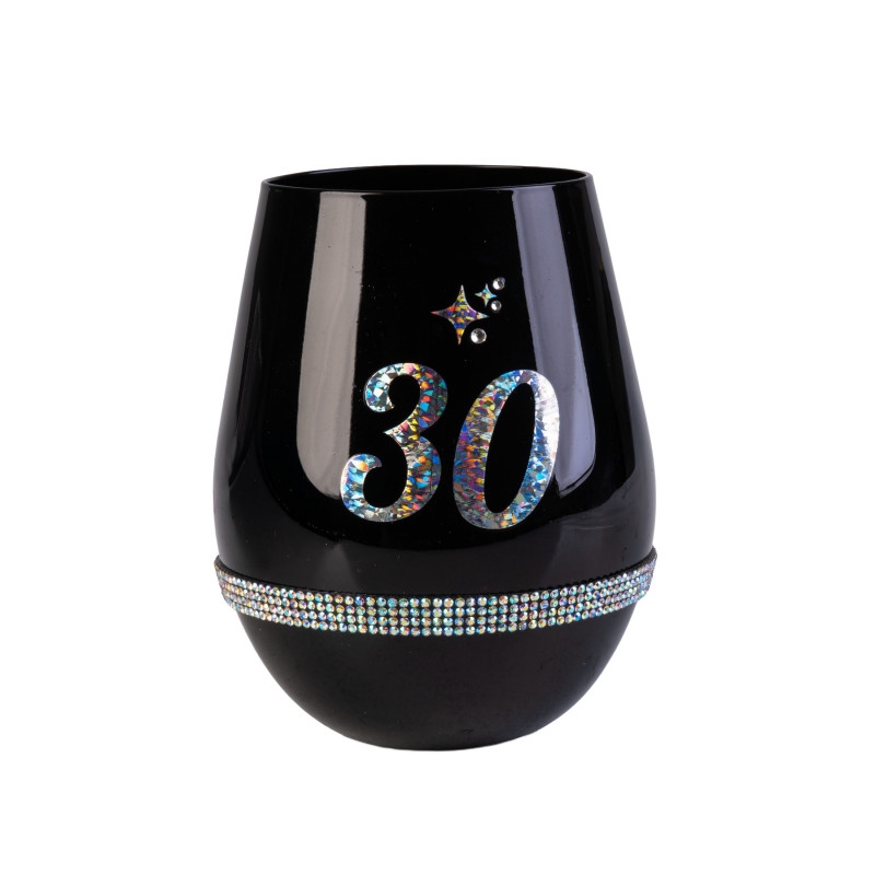Happy 30th Birthday Black Luxe Stemless Wine Glass/Product Detail/Glasses, Tumblers & Cups