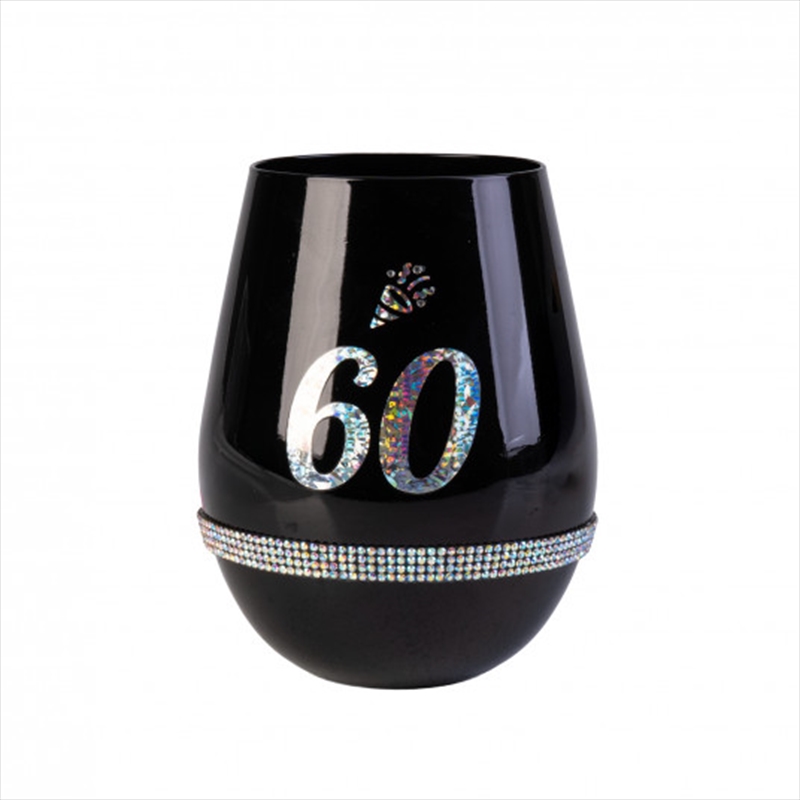 Happy 60th Birthday Black Luxe Stemless Wine Glass/Product Detail/Glasses, Tumblers & Cups