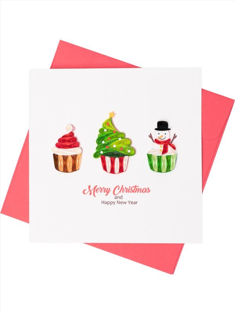 Quilled Greeting Card Christmas Cupcakes 15x15cm/Product Detail/Greeting Cards