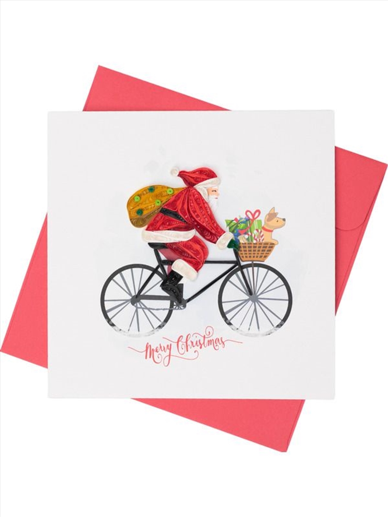 Quilled Greeting Card Santa on Bike 15x15cm/Product Detail/Greeting Cards
