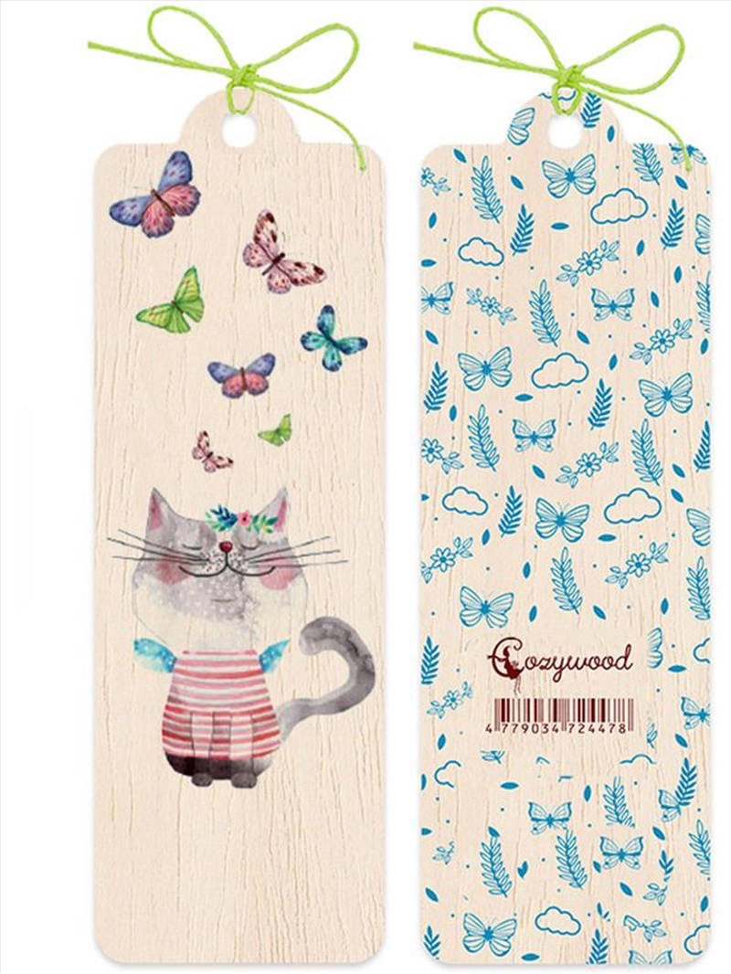 Wooden Bookmark Pussycat and Butterflies 4.5x14cm/Product Detail/Stationery