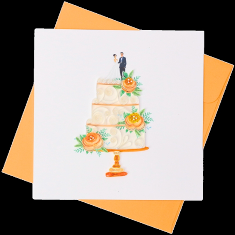 Quilled Greeting Card Bride & Groom Wedding Cake 15x15cm/Product Detail/Greeting Cards