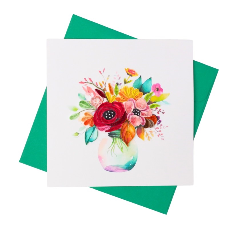 Quilled Greeting Card Flowers in Glass Vase 15x15cm/Product Detail/Greeting Cards