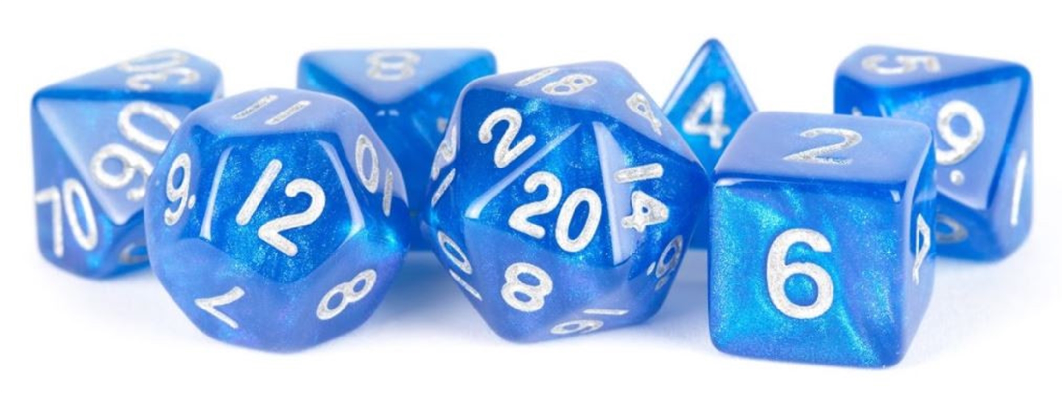MDG 16mm Acrylic Polyhedral Dice Set: Stardust Blue w/ Silver Numbers/Product Detail/Dice Games