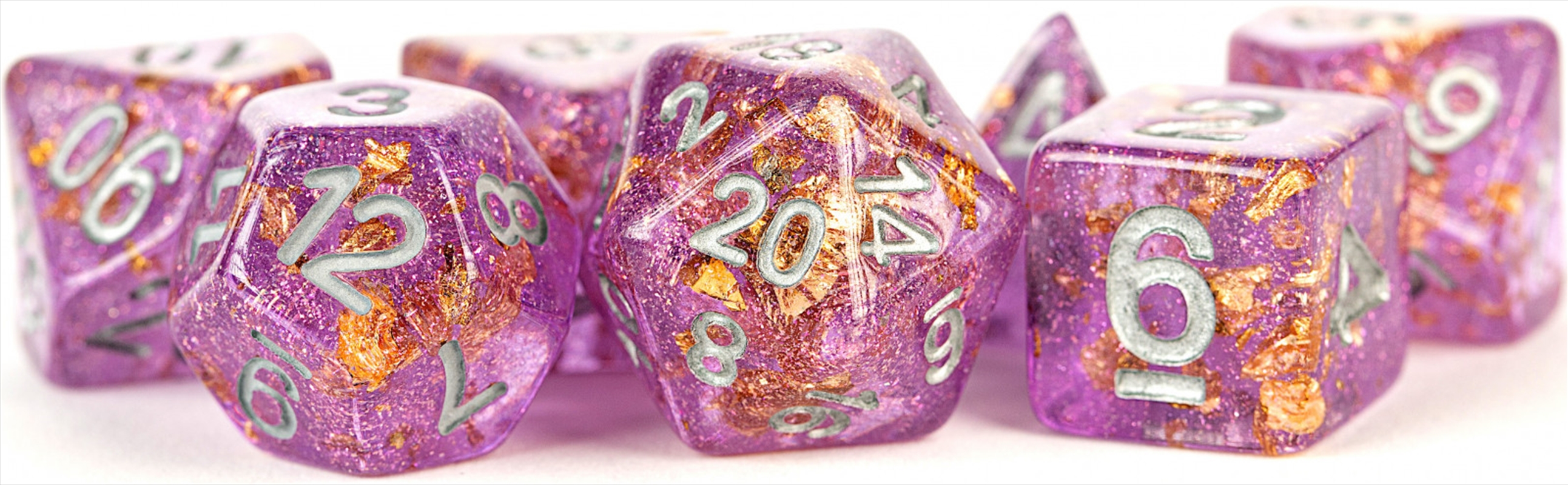 MDG 16mm Resin Polyhedral Dice Set: Purple w/ Gold Foil/Product Detail/Dice Games