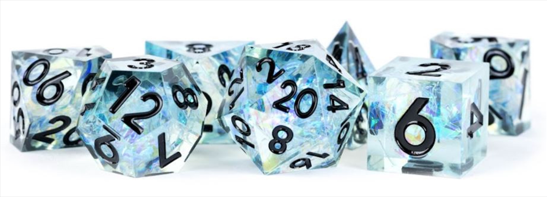 MDG 16mm Handcrafted Sharp Edge Resin Polyhedral Dice Set: Captured Frost/Product Detail/Dice Games
