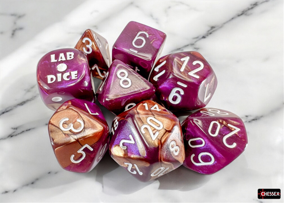 Chessex Lab Dice Polyhedral 7-Dice Set Gemini Copper-Purple/white (with bonus die)/Product Detail/Dice Games