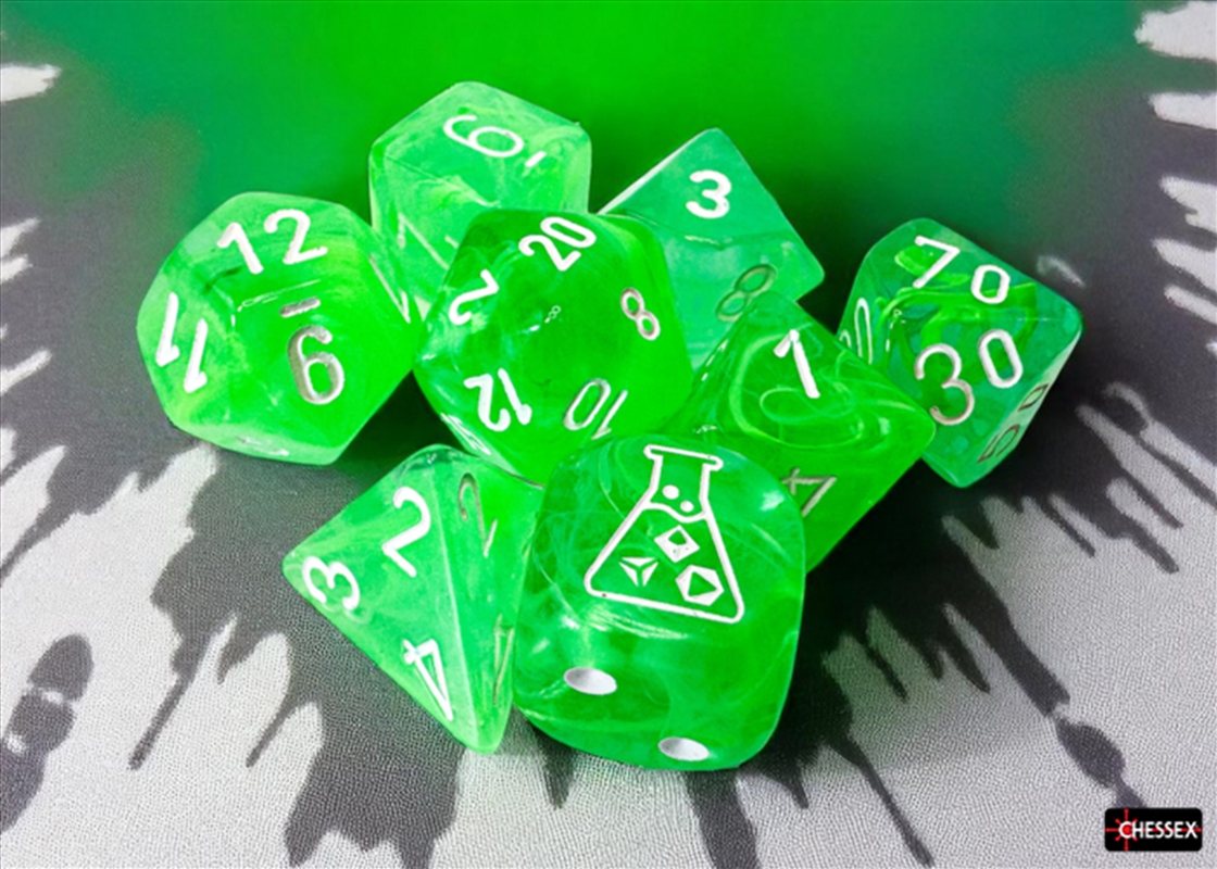 Chessex Lab Dice Polyhedral 7-Dice Set Nebula Gelatinous/white black light reactive + bonus die/Product Detail/Dice Games