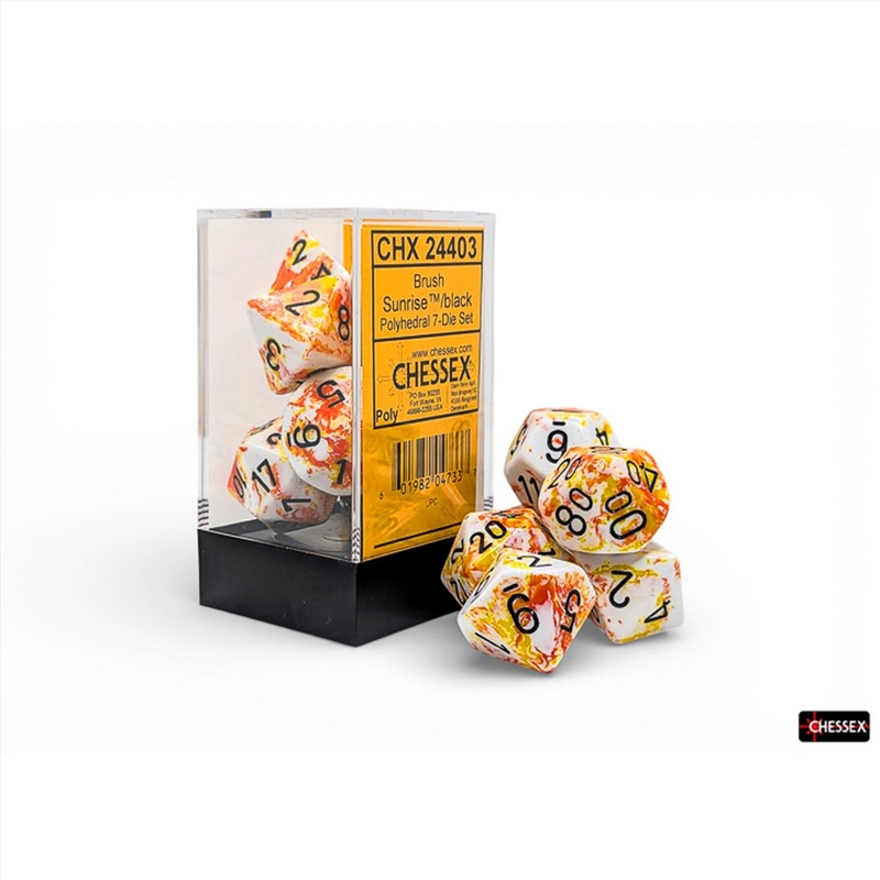 Chessex: Brush Polyhedral Sunrise/Black 7-Die Set/Product Detail/Dice Games