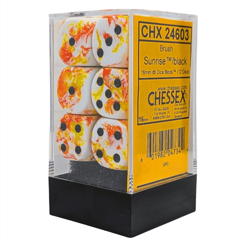 Chessex: Brush Sunrise/Black 16mm D6 Dice Block (12 Dice)/Product Detail/Dice Games