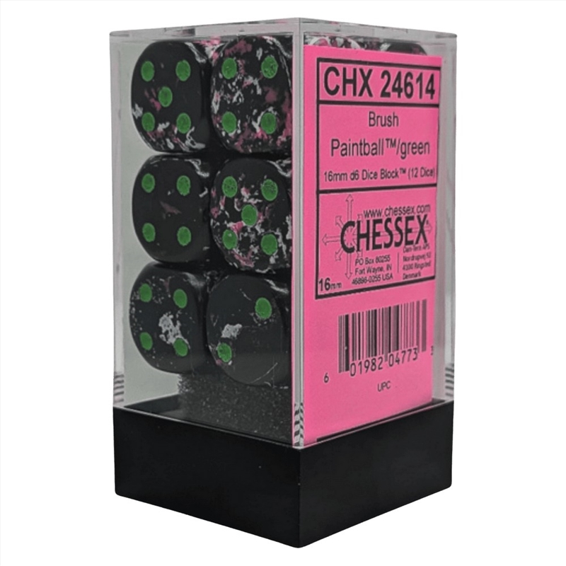 Chessex: Brush Paintball/Green 16mm D6 Dice Block (12 Dice)/Product Detail/Dice Games