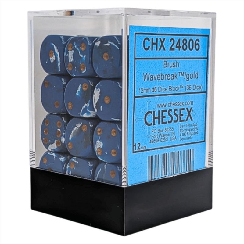 Chessex: Brush Wavebreak/Gold 12mm D6 Dice Block (36 Dice)/Product Detail/Dice Games