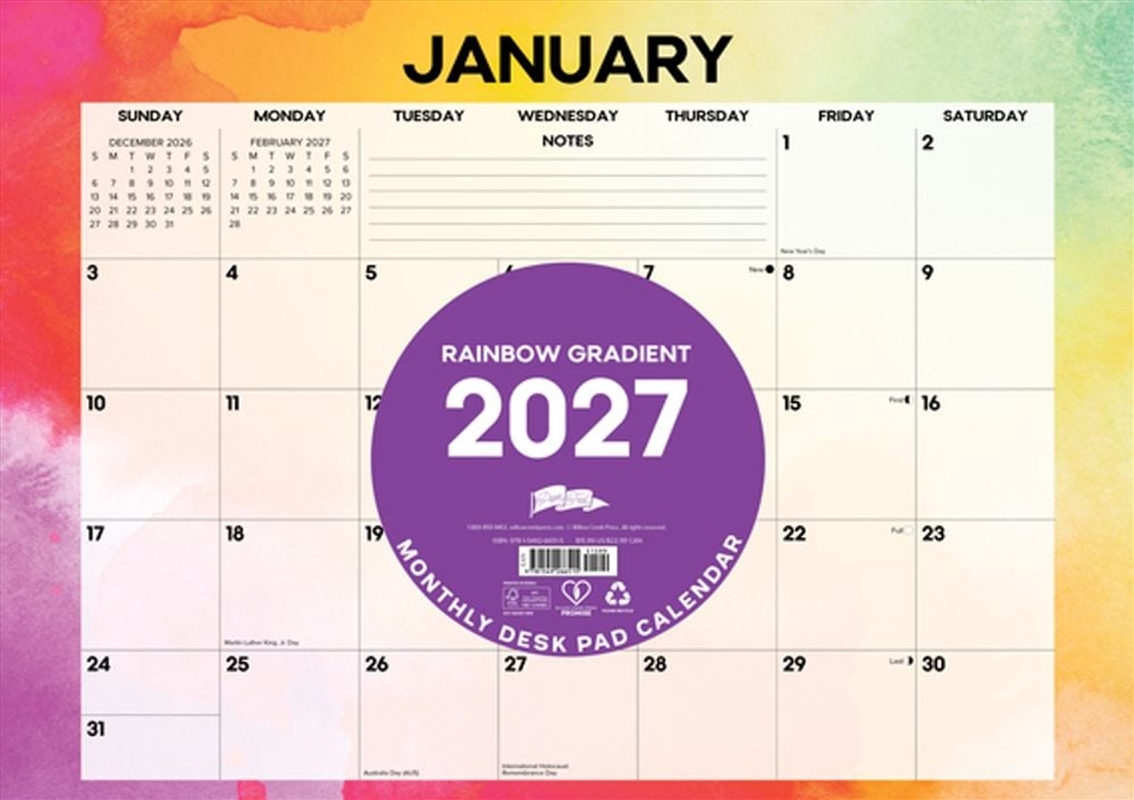 Rainbow Gradient 2027 17" x 12" Monthly Deskpad/Product Detail/Calendars & Diaries