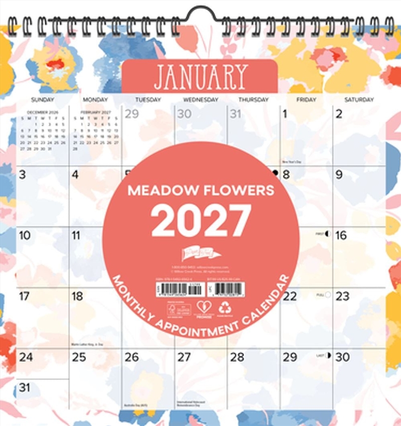 Meadow Flowers 2027 12" x 12" Spiral Wall Calendar Calendar/Product Detail/Calendars & Diaries
