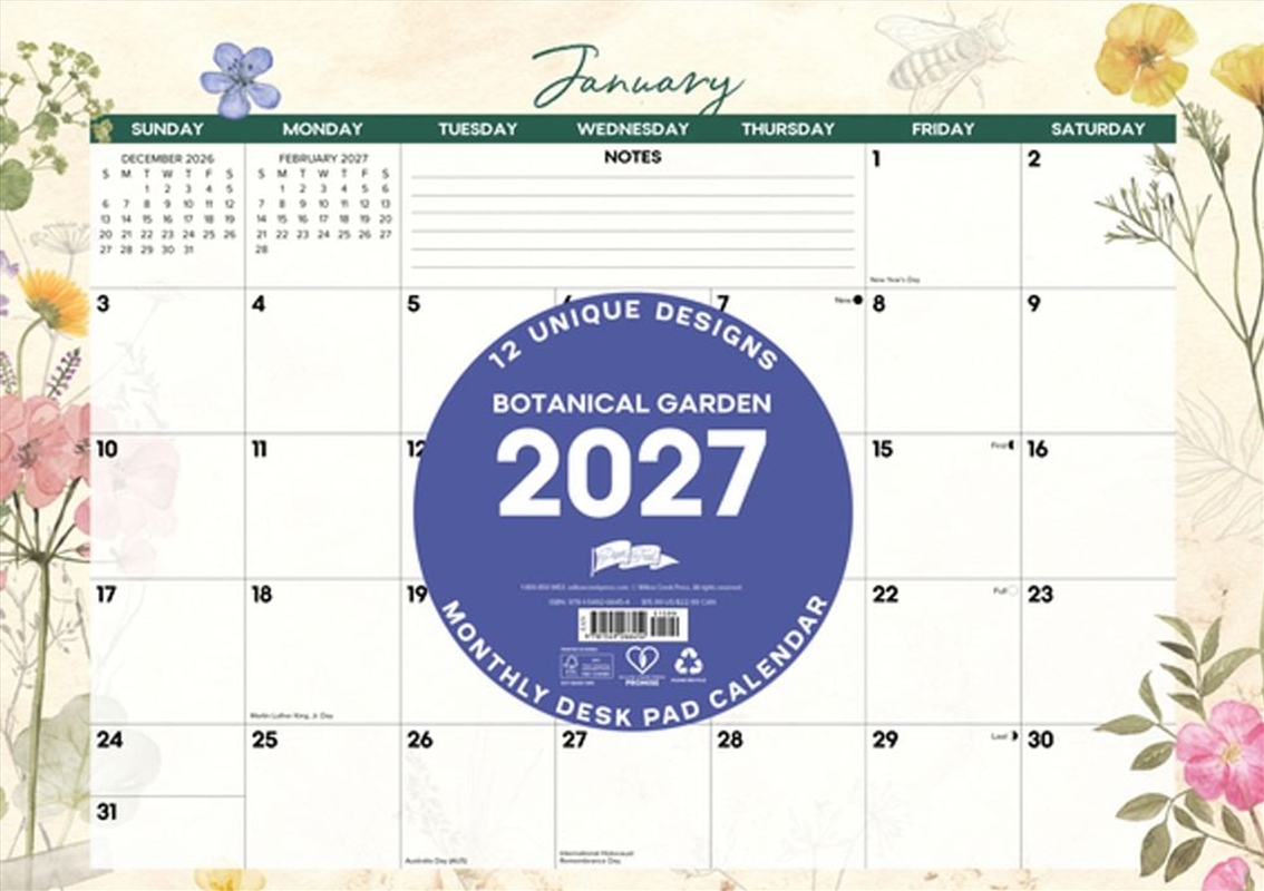 Botanical Garden 2027 17" x 12" Monthly Deskpad/Product Detail/Calendars & Diaries