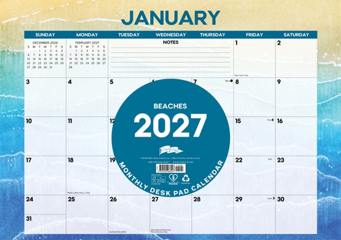Beaches 2027 17" x 12" Monthly Deskpad/Product Detail/Calendars & Diaries