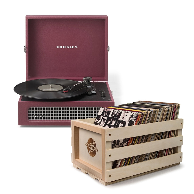 Crosley Voyager Bluetooth Portable Turntable + Bundled Record Storage Crate - Burgundy/Product Detail/Turntables