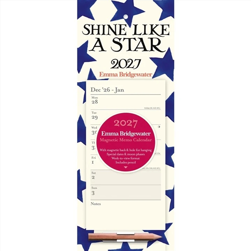 Emma Bridgewater, Blue Star Magnetic Slim Calendar 2027/Product Detail/Calendars & Diaries