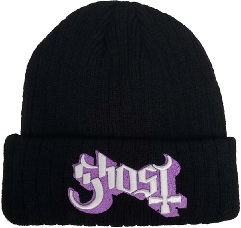 Ghost - Embroidered Logo – Acrylic Knit Hat - Black/Product Detail/Caps & Hats