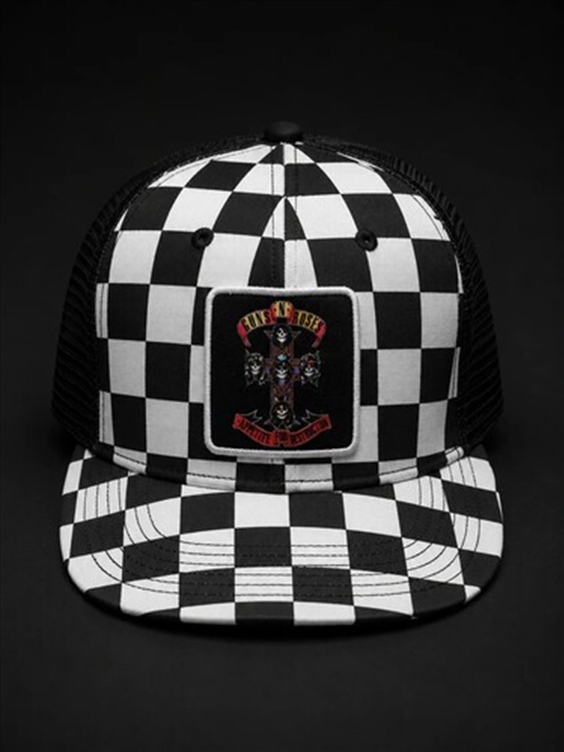 Guns 'N Roses - Checker Bill With Logo Patch - 5 Panel Trucker Hat - Black/White/Product Detail/Caps & Hats