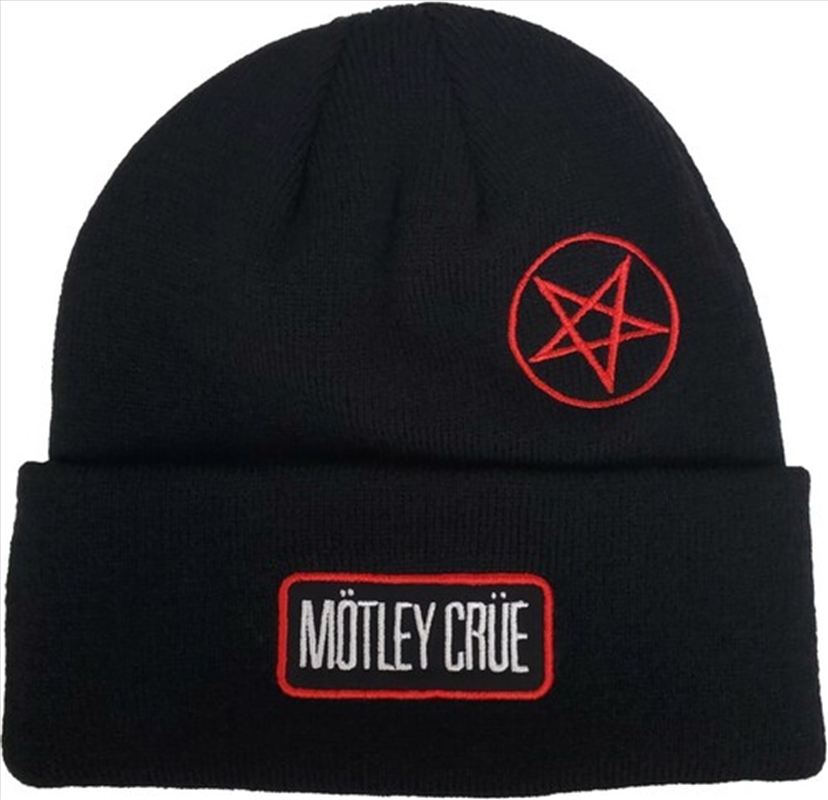 Motley Crue - Embroidered Twill Patch & Pentagram - Acrylic Knit Hat - Black/Product Detail/Caps & Hats