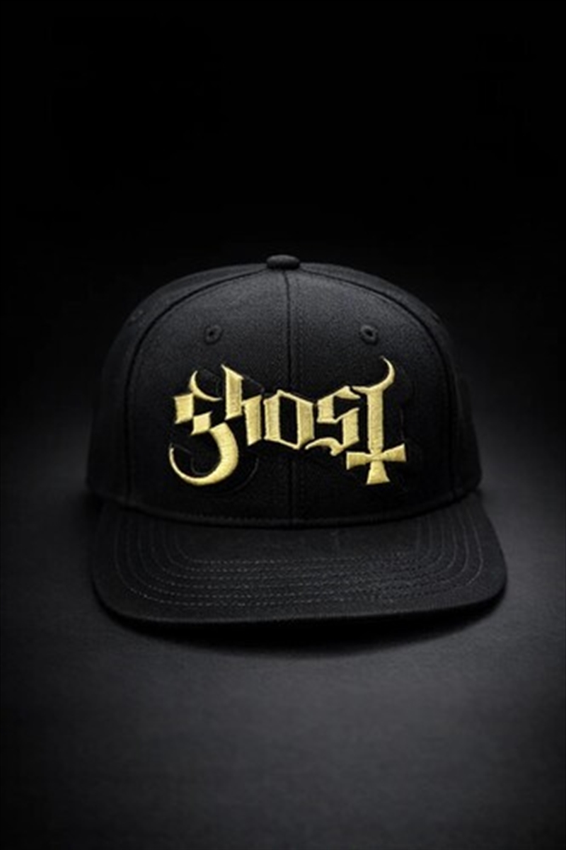 Ghost - 3D Logo Metallic Gold - 6 Panel Flatbill Snapback Cap - Black/Product Detail/Caps & Hats