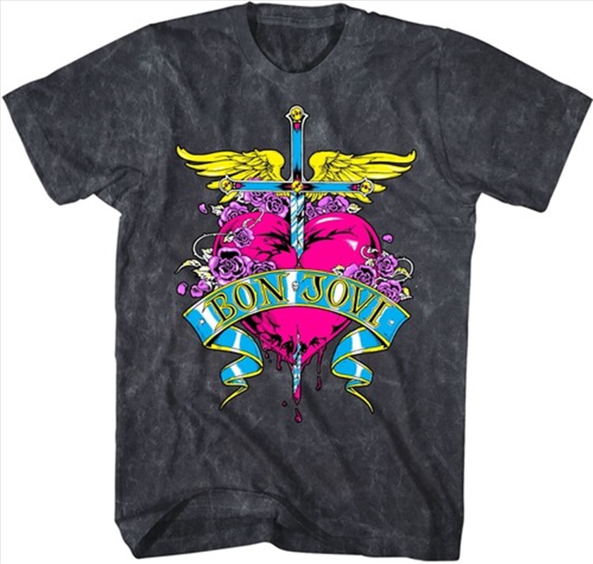 Bon Jovi - Heart Vintage Print T-Shirt - Medium Black Mineral Wash/Product Detail/Shirts