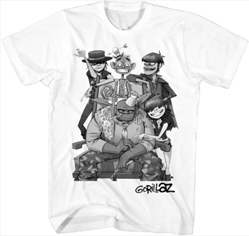 Gorillaz - George Spray Black & White Group Art - T-shirt - Small - White/Product Detail/Shirts