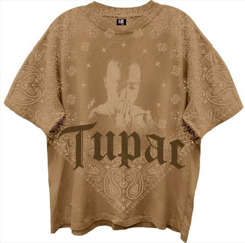 Tupac - Praying Hands All Over Bandana Design - Front & Back Print - Giant Vintage T-shirt - Extra L/Product Detail/Shirts
