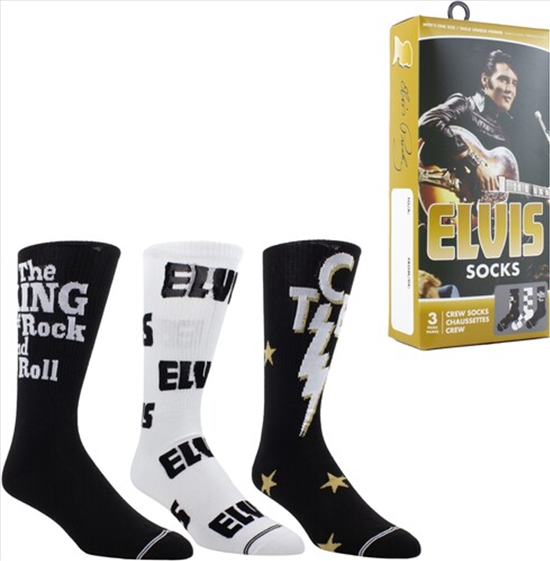 Elvis Presley - Crew Socks (Assorted Styles 3 Pack Gift Box)/Product Detail/Socks