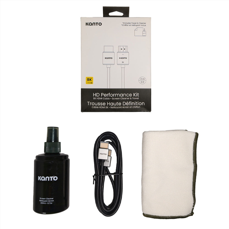 Kanto HD Performance Kit - Screen Cleaner, Microfibre Towel, 8K HDMI Cable, 2mtr/Product Detail/Electronics