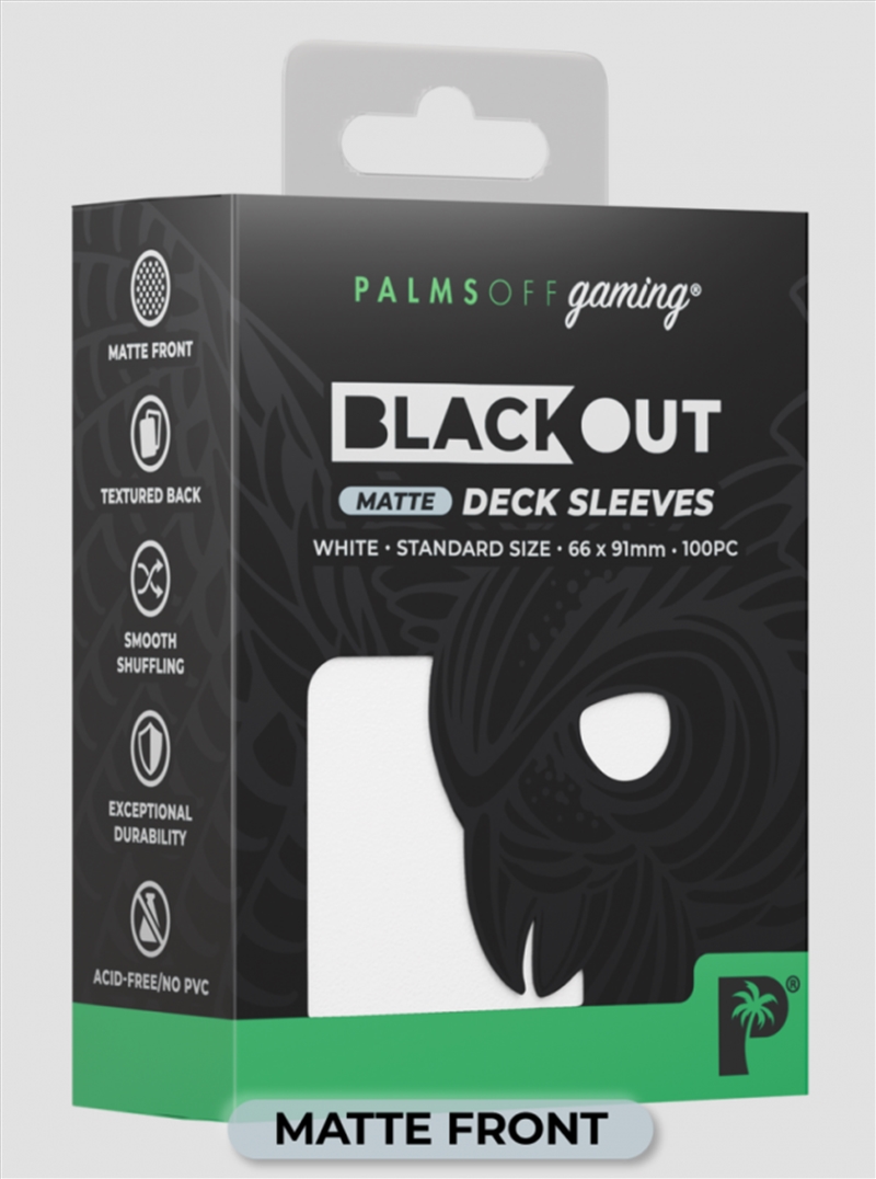 Palms Off Gaming - BLACKout Deck Sleeves - Standard - 100pc - WHITE Backing/Frosted Window - Matte/Product Detail/Games Accessories