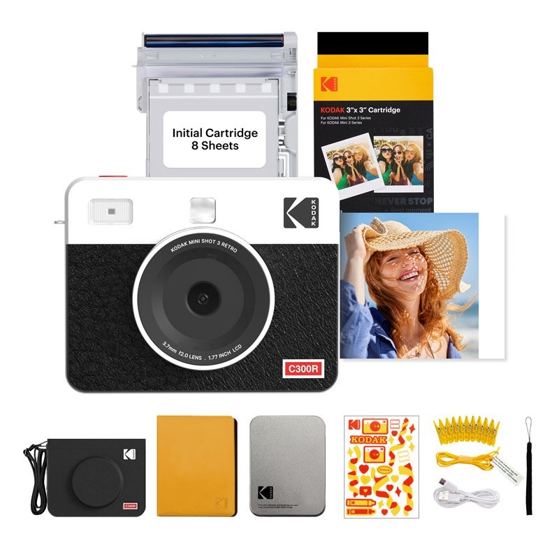 Kodak Instant Camera Mini Shot 3 Retro Cartridge + Accessories Bundle Colour: White/Product Detail/Cameras